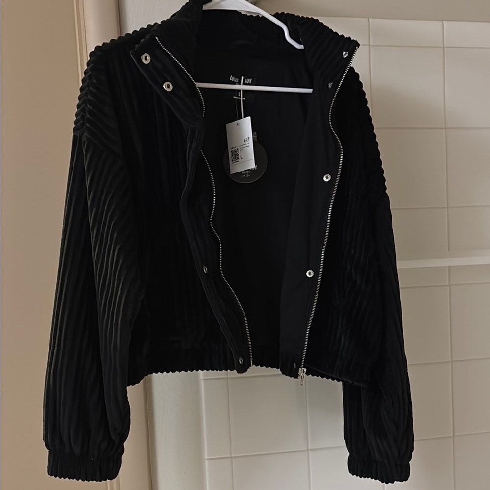 Forever 21 Black Bomber Jacket with Ribbed Cuffs